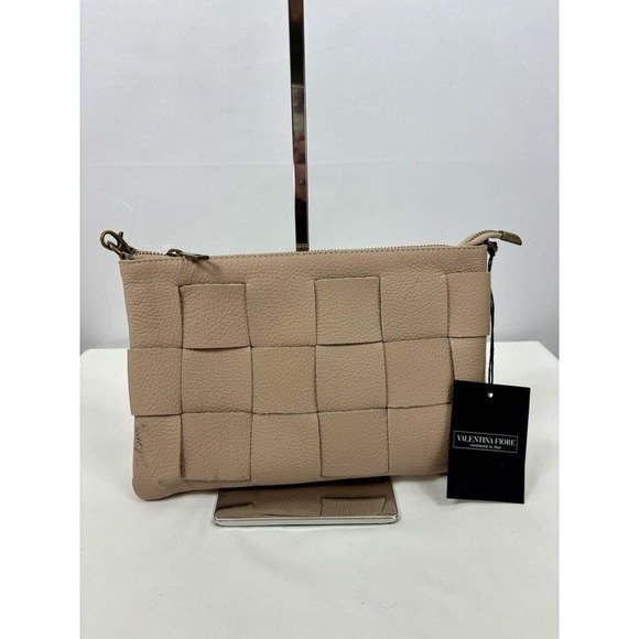 Valentina Fiore Woven Leather Clutch Crossbody Wristlet Adjustable Strap - Picture 1 of 16
